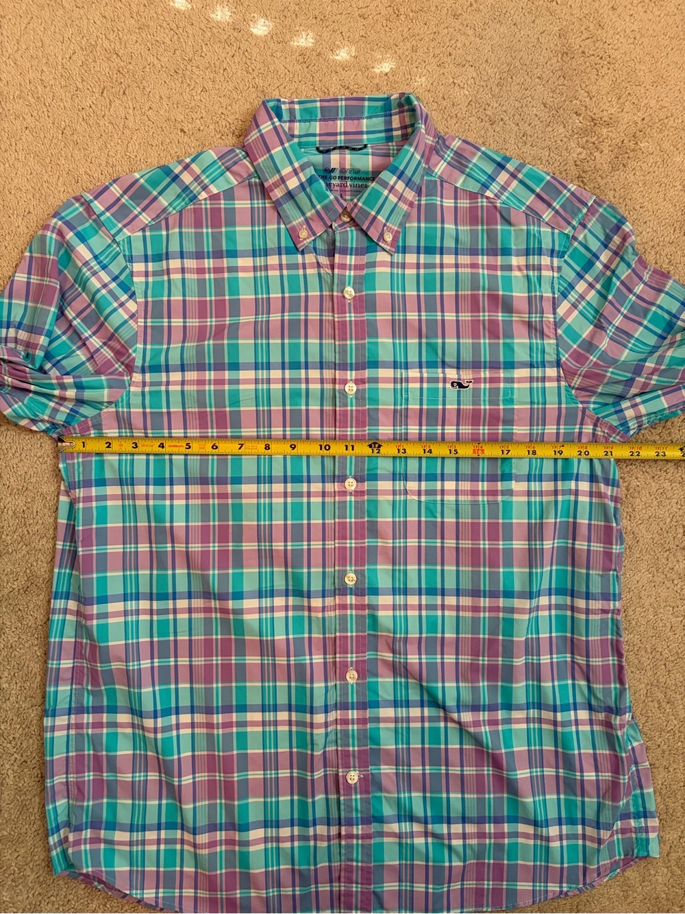 Vineyard Vines On-The-Go Performance Men's L Plaid Button Down Shirt Purple Blue - Picture 7 of 7